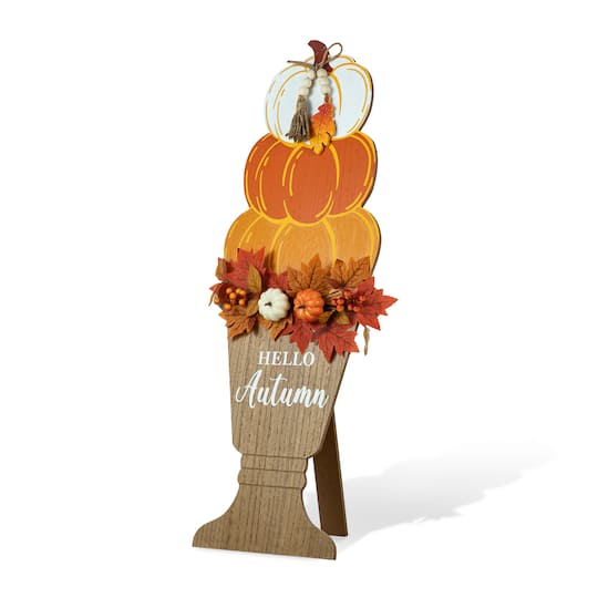Glitzhome® 36" Fall Wood Stacked Pumpkin Urn Porch Décor
